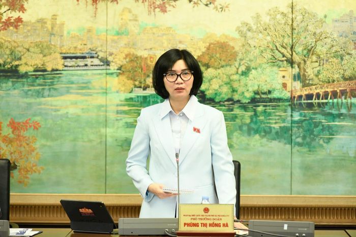 Phó Bí thư Thành ủy, Chủ tịch HĐND thành phố, Phó Trưởng đoàn đại biểu Quốc hội thành phố Hà Nội Phùng Thị Hồng Hà chủ trì phiên thảo luận tổ. Ảnh: QK