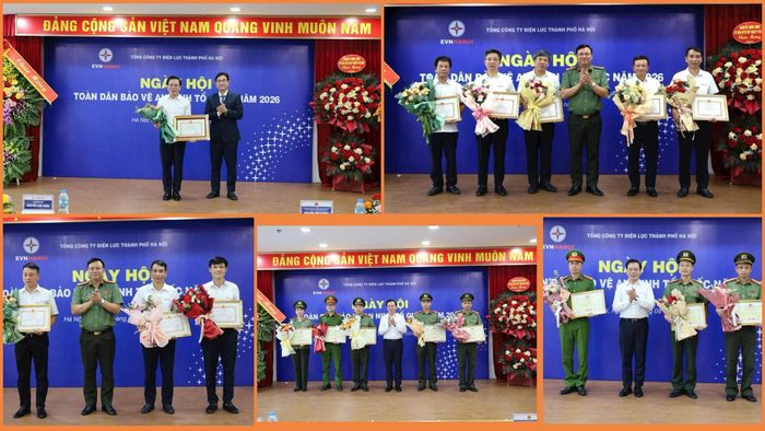 Các tập thể, cá nhân nhận Bằng khen, Giấy khen của các cấp, ngành vì có thành tích trong phong trào Bảo vệ an ninh Tổ quốc. Ảnh: Thanh Hòa