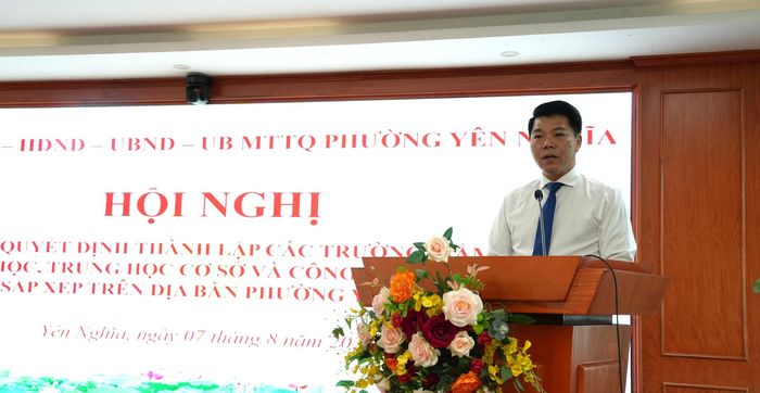 Bí thư Đảng ủy, Chủ tịch HĐND phường Nguyễn Nguyên Quân phát biểu chỉ đạo tại hội nghị. Ảnh: NT