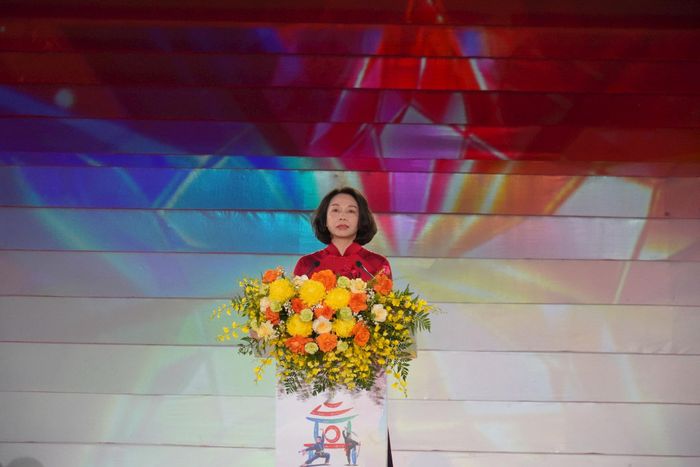Phó Chủ tịch UBND thành phố Hà Nội Vũ Thu Hà phát biểu khai mạc Festival Võ thuật Quốc tế Hà Nội 2026. Ảnh: Đình Bảo