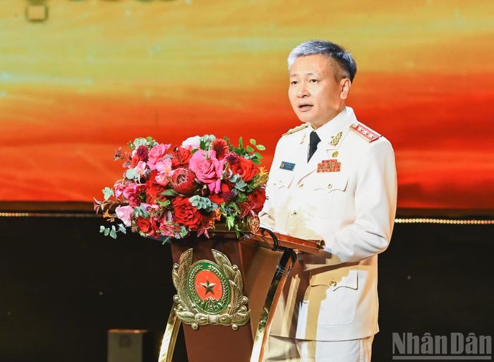 Thượng tướng Nguyễn Ngọc Lâm, Thứ trưởng Công an phát biểu tại Lễ kỷ niệm. (Ảnh: DUY LINH)