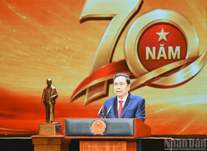 Chủ tịch Quốc hội Trần Thanh Mẫn phát biểu tại Lễ kỷ niệm. (Ảnh: DUY LINH)