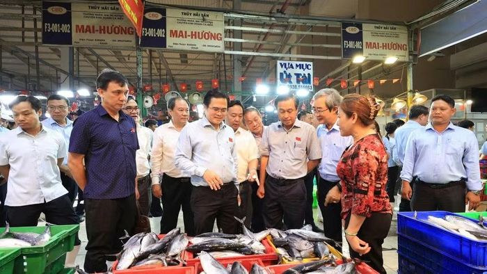 Thành viên Đoàn giám sát kiểm tra chợ đầu mối nông sản thực phẩm Bình Điền. (Ảnh: Hội đồng nhân dân Thành phố Hồ Chí Minh)