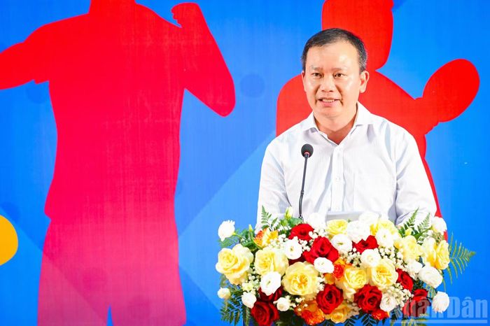 Đồng chí Nguyễn Hồng Minh, Phó Cục trưởng Cục Thể dục thể thao Việt Nam, đồng Trưởng Ban Tổ chức giải, phát biểu tại Lễ khai mạc.