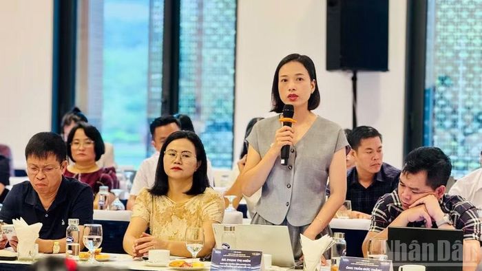 Bà Phạm Thị Miền trong hội thảo góp ý sửa đổi, bổ sung Luật kinh doanh bất động sản 2023 diễn ra mới đây tại Hà Nội. (Ảnh: HNV)
