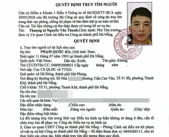 Quyết định truy tìm đối tượng Hà.
