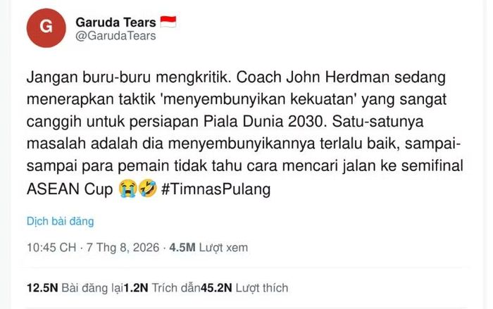 Bình luận mỉa mai của CĐV Indonesia nhận được "bão like"