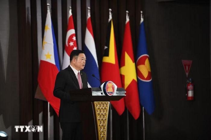 Tổng Thư ký ASEAN Kao Kim Hourn phát biểu tại buổi lễ. (Ảnh: Đỗ Quyên/TTXVN)