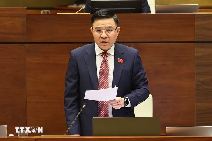 Bộ trưởng Bộ Công Thương Lê Mạnh Hùng phát biểu giải trình, làm rõ một số vấn đề đại biểu Quốc hội nêu. (Ảnh: Doãn Tấn/TTXVN)