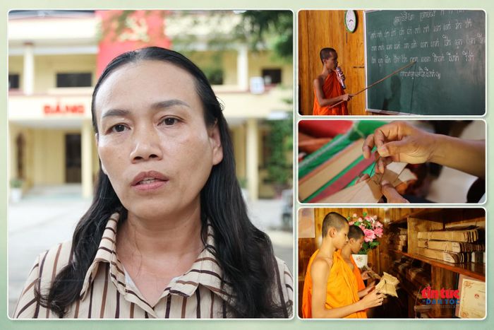 Bà Phạm Thị Kiều Oanh, Trưởng phòng Văn hóa - Xã hội xã Tri Tôn, chia sẻ về công tác bảo tồn và phát huy giá trị di sản tri thức, kỹ thuật viết chữ trên lá buông của đồng bào Khmer.
