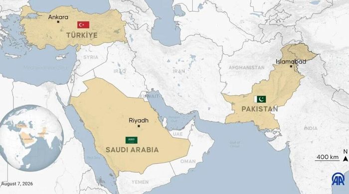 Bản đồ Thổ Nhĩ Kỳ, Saudi Arabia và Pakistan trong khu vực. Ảnh: Anadolu