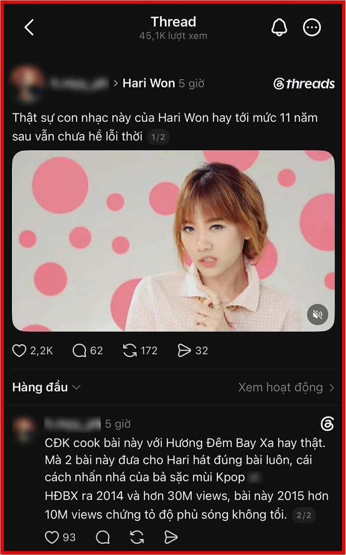 Ca khúc Love You Hate You của Hari Won bất ngờ được cư dân Threads chia sẻ lại và bàn luận sôi nổi.