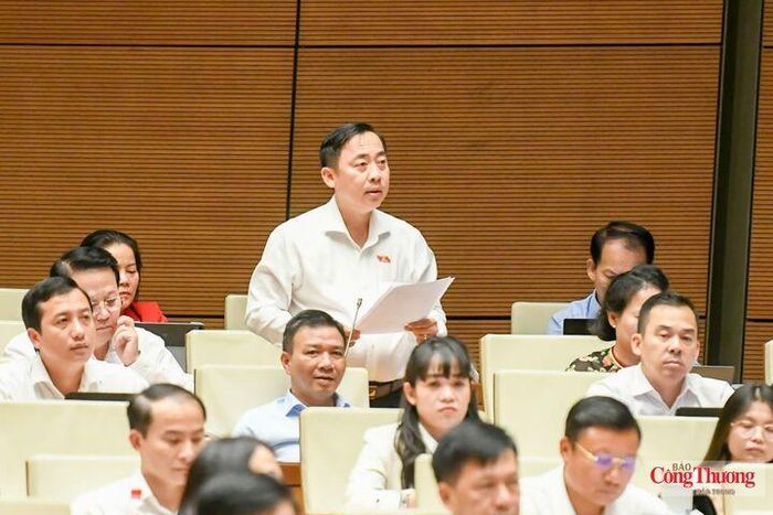 Đại biểu Đào Chí Nghĩa, đại biểu Quốc hội (ĐBQH) đoàn thành phố Cần Thơ thảo luận tại hội trường.