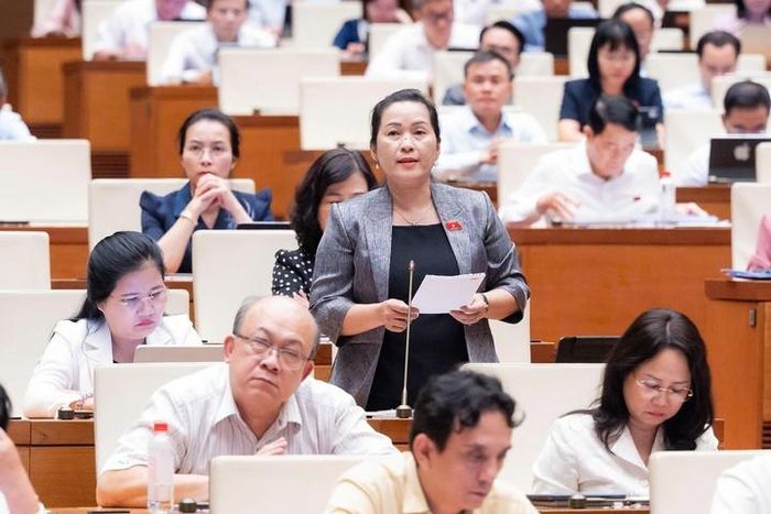 Đại biểu Đinh Thị Hồng Minh, ĐBQH đoàn Quảng Ngãi phát biểu thảo luận tại hội trường,