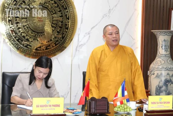 Thượng tọa Thích Tâm Chính, Ủy viên Hội đồng Trị sự Trung ương GHPG Việt Nam, Trưởng ban Trị sự GHPG tỉnh Thanh Hóa phát biểu tại lễ ký kết.