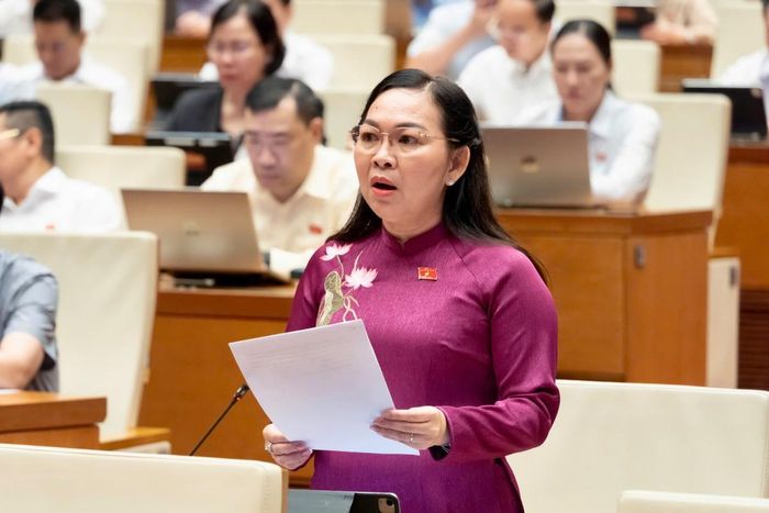 Đại biểu Lý Anh Thư, Đoàn ĐBQH tỉnh An Giang phát biểu. Ảnh: Cổng thông tin điện tử Quốc hội.