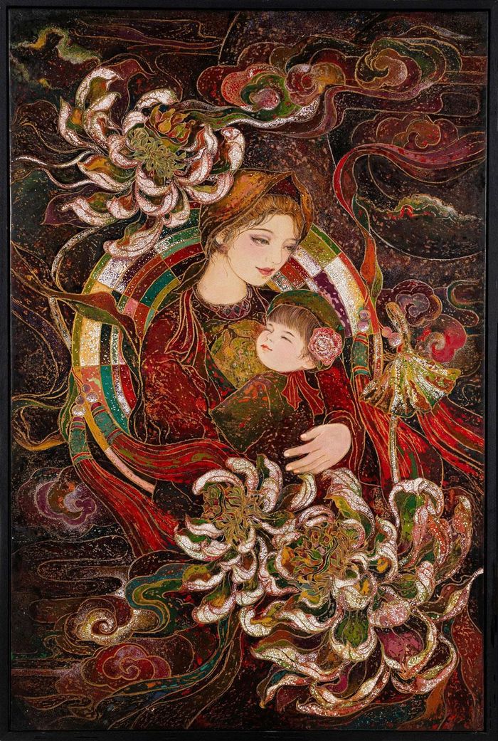  Bức tranh "Khúc hát mẹ ru" trong bộ tác phẩm "Trở về quê hương quan họ". 