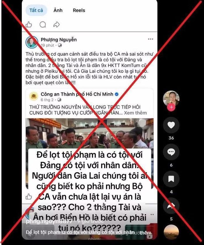  Phượng đăng tải nhiều bài viết có nội dung sai sự thật về vụ cướp ngân hàng. Ảnh chụp màn hình 