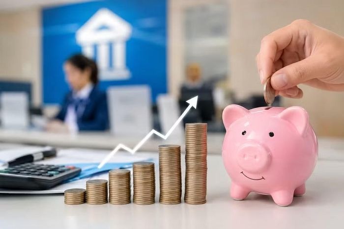Lãi suất tiết kiệm tại các ngân hàng trong đầu tháng 8-2026 có sự chênh lệch tùy kỳ hạn và hình thức gửi. Ảnh minh họa: AI