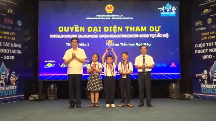 Đội tuyển Trường Tiểu học Ngô Mây đại diện tỉnh Gia Lai tham dự Giải Robot Quốc tế Mở rộng - WRO Open Championship tại Ấn Độ vào tháng 9-2026. Ảnh: Phan Tuấn
