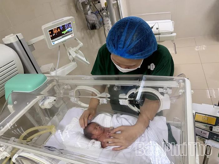 Em bé sinh ở tuần thai thứ 28, nặng 900 gram đang được chăm sóc đặc biệt trong lồng ấp.