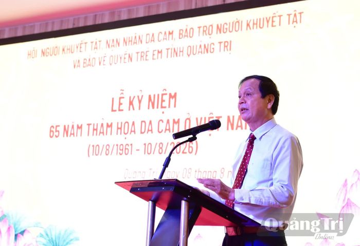 Đại diện Hội Người khuyết tật, nạn nhân da cam, bảo trợ người khuyết tật và bảo vệ quyền trẻ em tỉnh trình bày diễn văn tại lễ kỷ niệm - Ảnh: H.L