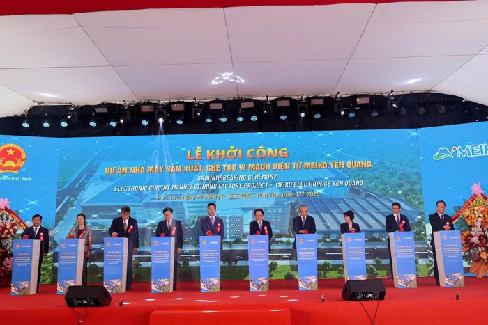 Lễ khởi công Dự án Nhà máy sản xuất, chế tạo vi mạch điện tử Meiko Yên Quang, xã Thịnh Minh (Phú Thọ) ngày 12/6/2026