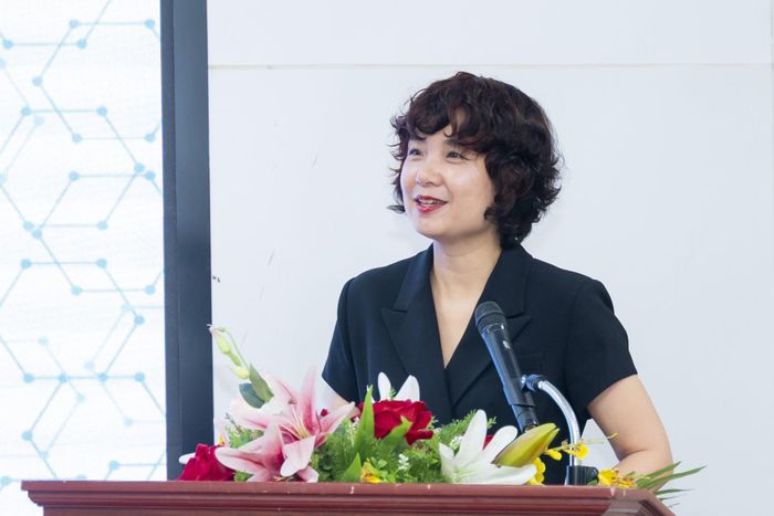 PGS.TS Phạm Thu Hương, Hiệu trưởng Trường Đại học Ngoại thương phát biểu tại Hội thảo. Ảnh: Thùy Dương