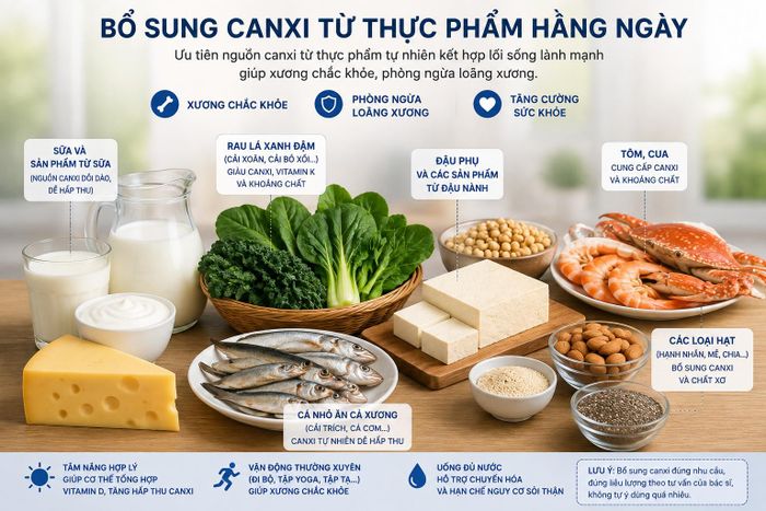 Nên ưu tiên bổ sung canxi từ thực phẩm hàng ngày (Ảnh minh họa)