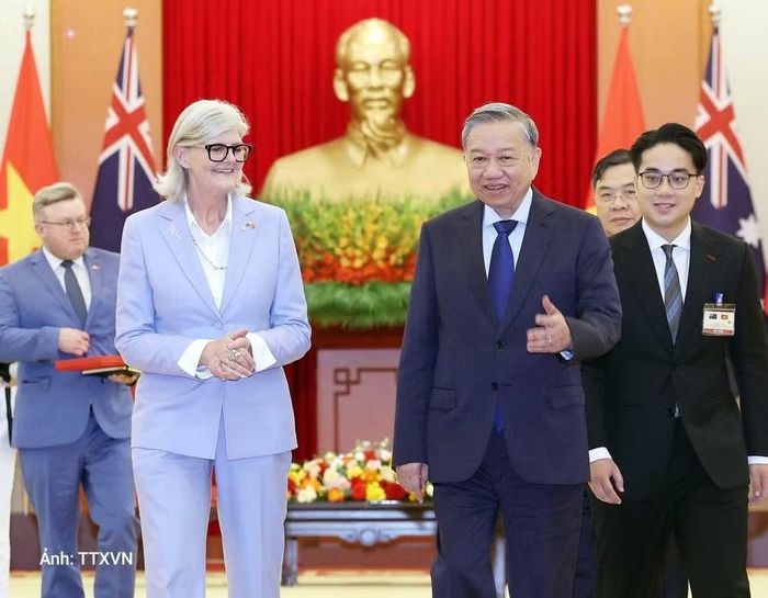 Tổng Bí thư Tô Lâm tiếp Toàn quyền Australia Sam Mostyn thăm cấp Nhà nước tới Việt Nam, ngày 10/9/2025, tại Trụ sở Trung ương Đảng. (Ảnh: TTXVN)