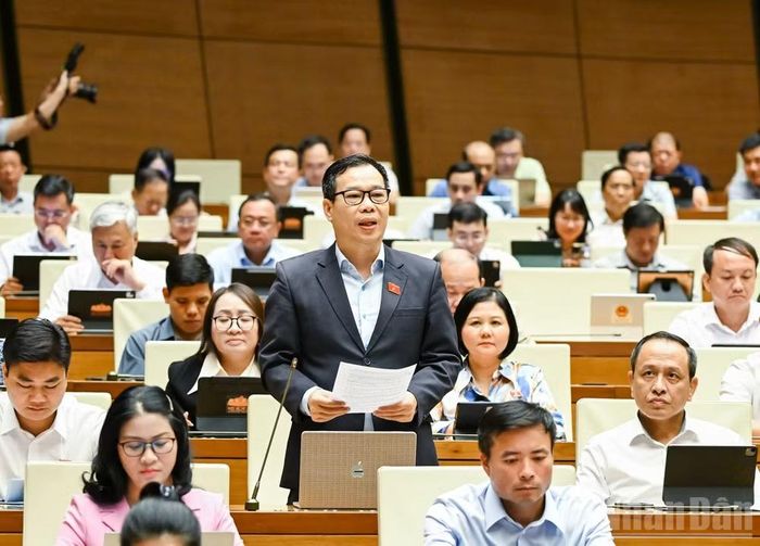 Đại biểu Đỗ Đức Hồng Hà (Đoàn thành phố Hà Nội) phát biểu tại hội trường. (Ảnh: DUY LINH)