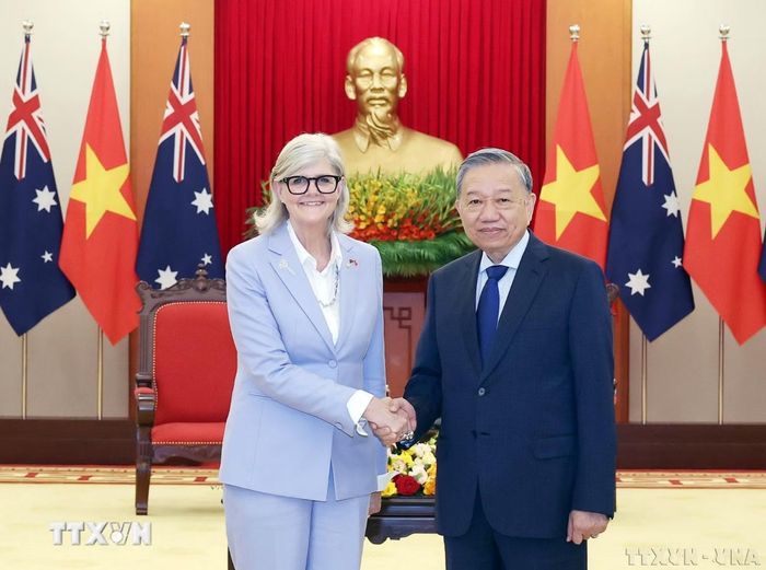Tổng Bí thư Tô Lâm (nay là Tổng Bí thư, Chủ tịch nước) tiếp Toàn quyền Australia Sam Mostyn thăm cấp Nhà nước tới Việt Nam tháng 9-2025. Ảnh: TTXVN