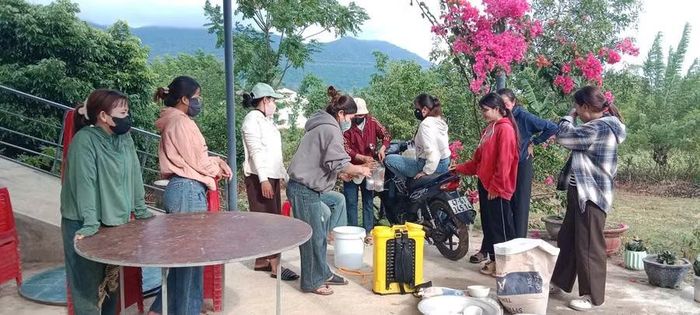 Học viên thực hành vệ sinh chuồng trại.