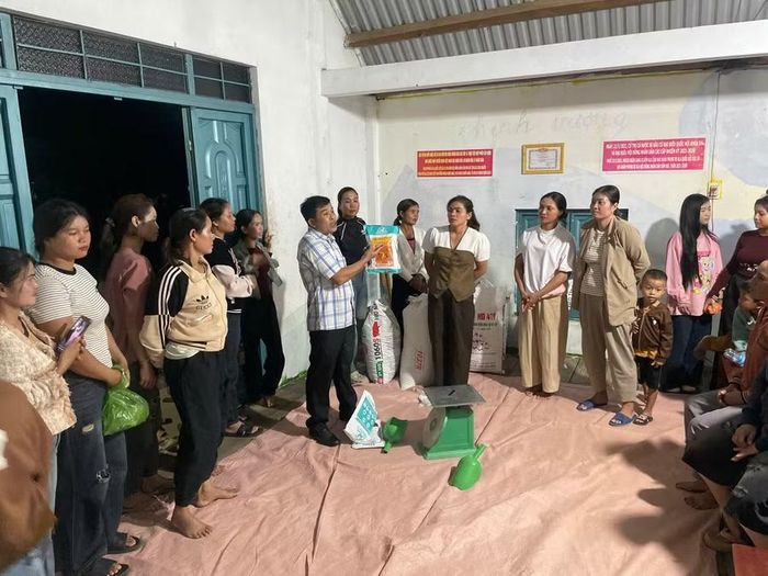 Học viên thực hành đo, định lượng thức ăn cho đàn heo theo hướng dẫn của giảng viên.