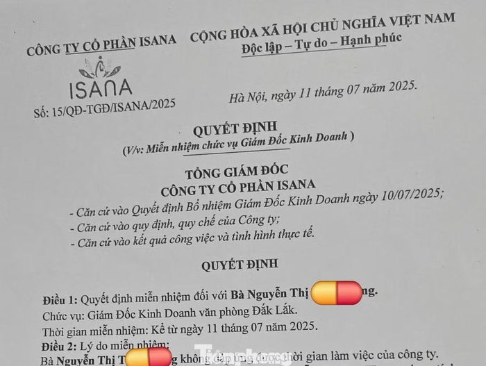 Quyết định miễn nhiệm được đưa ra chỉ sau 1 ngày bổ nhiệm đối với bà H.