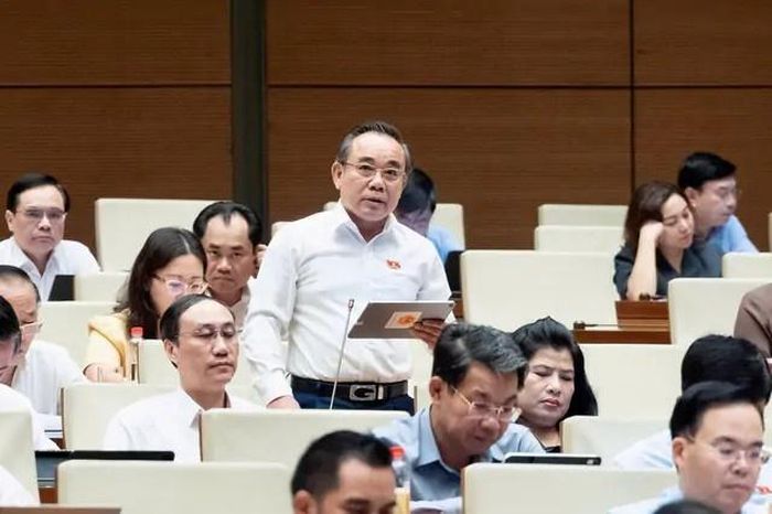 Đại biểu Lê Hữu Trí (Đoàn ĐBQH Khánh Hòa) phát biểu tại hội trường.