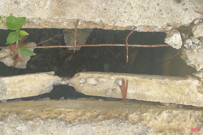 Một đoạn thành kênh bị sập, xuống cấp sau nhiều năm vận hành, ảnh hưởng đến khả năng dẫn nước phục vụ sản xuất.