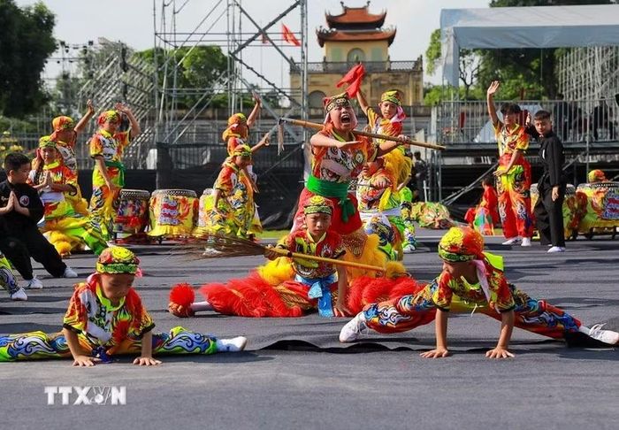 Đoàn võ thuật Tuyên Quang biểu diễn tại Festival. (Ảnh: Khánh Hòa/TTXVN)