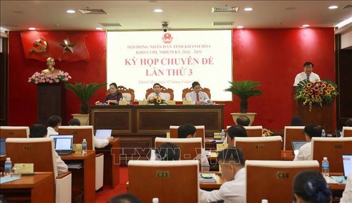 Quang cảnh kỳ họp chuyên đề lần thứ 3, HĐND tỉnh Khánh Hòa khoá VIII, nhiệm kỳ 2026 - 2031, ngày 7/8. Ảnh: Xuân Triệu/TTXVN