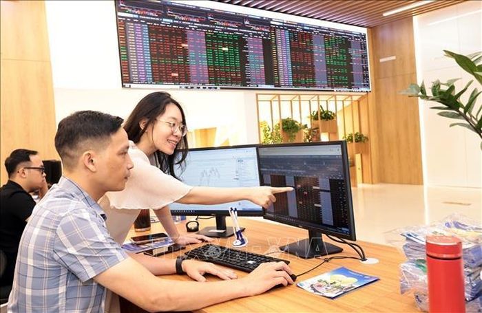 Khách hàng giao dịch tại Hội sở chính Công ty Chứng khoán Bảo Việt tại Hà Nội. Ảnh: Trần Việt/TTXVN
