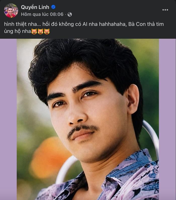 Quyền Linh chia sẻ hình ảnh thời trẻ, khiến khán giả thích thú và gợi nhớ về những vai diễn năm xưa. Ảnh: Chụp màn hình FBNV