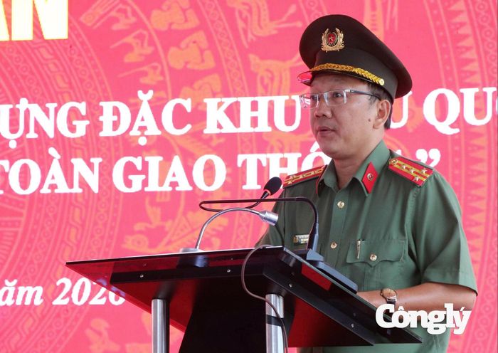 Đại tá Huỳnh Thanh Lâm, Phó Giám đốc Công an tỉnh An Giang phát biểu