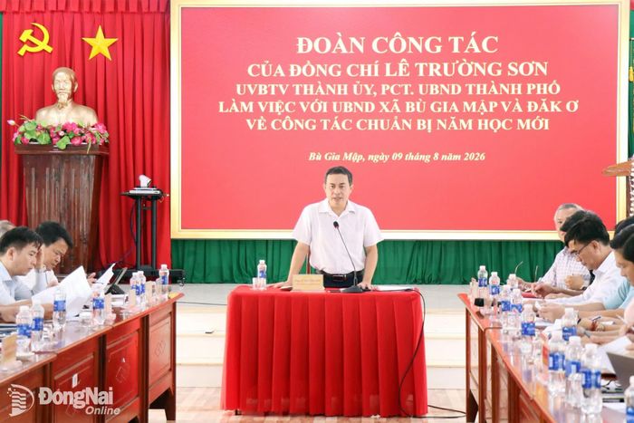 Ủy viên Ban Thường vụ Thành ủy, Phó Chủ tịch UBND thành phố Đồng Nai Lê Trường Sơn phát biểu tại buổi làm việc. Ảnh: Ngọc Huyền