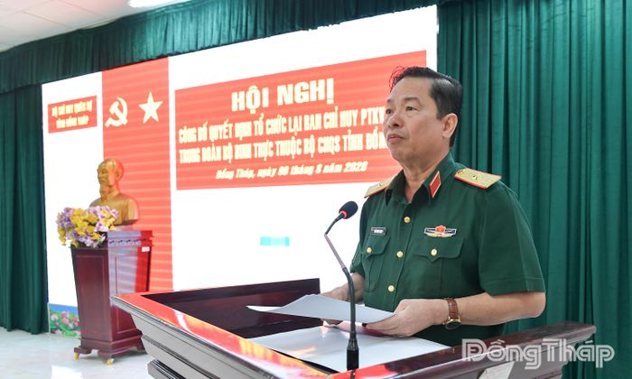 Thiếu tướng Trần Minh Trang, Chỉ huy trưởng Bộ Chỉ huy Quân sự tỉnh phát biểu chỉ đạo, giao nhiệm vụ tại hội nghị.
