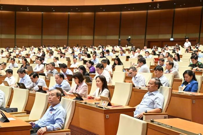 Đoàn Đại biểu Quốc hội tỉnh Gia Lai tham gia phiên thảo luận tại hội trường sáng 8-8. Ảnh: Đoàn ĐBQH tỉnh Gia Lai