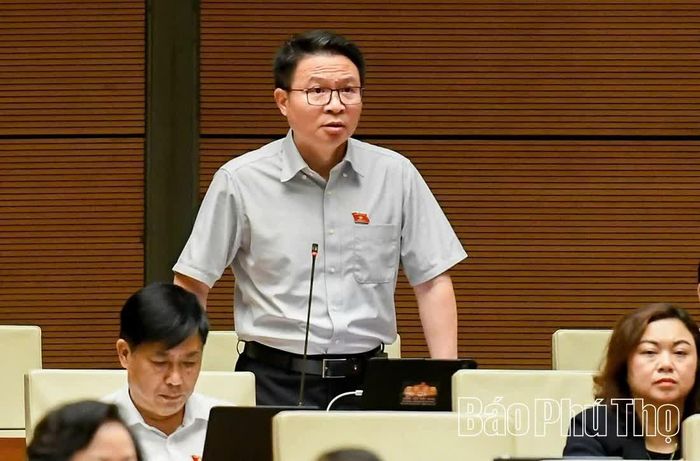 Đại biểu Quốc hội tỉnh Phú Thọ Nguyễn Minh Tuấn thảo luận ở hội trường.
