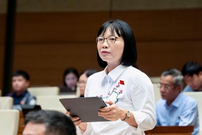 Đại biểu Nguyễn Vũ Trung (đoàn TP.HCM) và đại biểu Nguyễn Thị Việt Nga (đoàn TP Hải Phòng). Ảnh: Media Quốc hội.