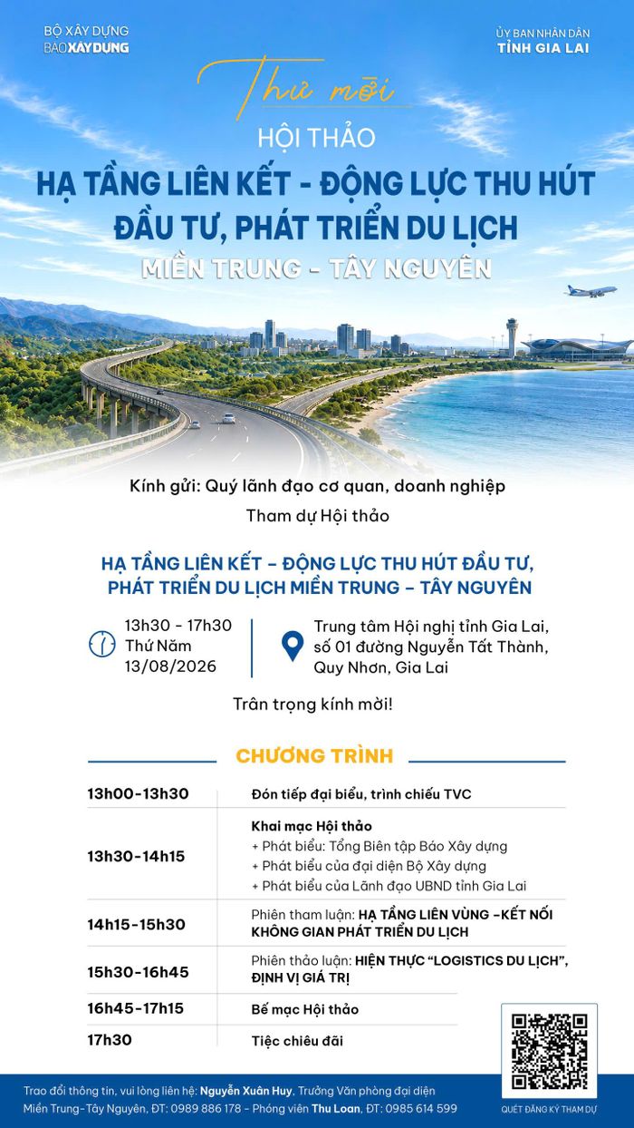 Sự kiện sẽ diễn ra vào chiều 13/8 tại Trung tâm hội nghị tỉnh Gia Lai. Các đại biểu, tổ chức, cá nhân có thể đăng ký tham dự bằng quét mã QR góc cuối bên phải ảnh này.