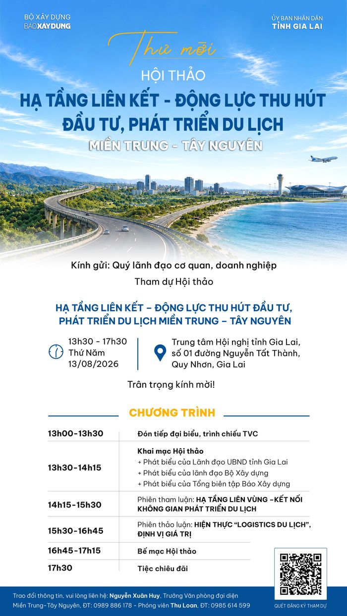 Sự kiện sẽ diễn ra vào chiều 13/8 tại Trung tâm hội nghị tỉnh Gia Lai. Các đại biểu, tổ chức, cá nhân có thể đăng ký tham dự bằng quét mã QR góc cuối bên phải ảnh này.