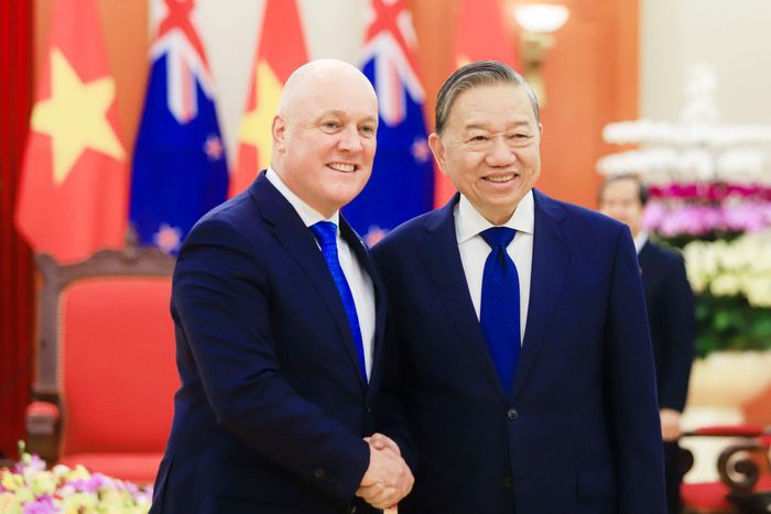 Tổng Bí thư, Chủ tịch nước Tô Lâm tiếp Thủ tướng New Zealand Christopher Luxon - Chủ tịch Đảng Quốc gia New Zealand thăm Việt Nam vào tháng 2/2025. Ảnh: Hữu Hưng